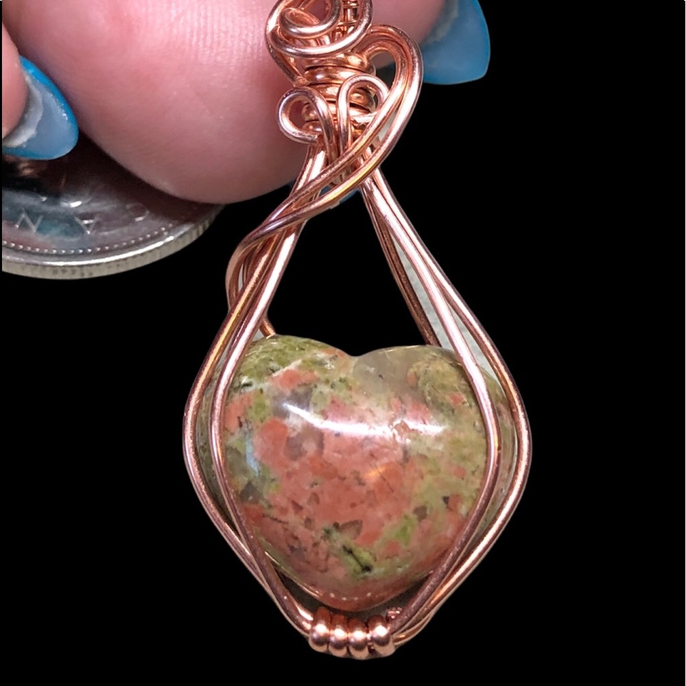 🎁Unakite wrapped heart -mini. Pendant handmade